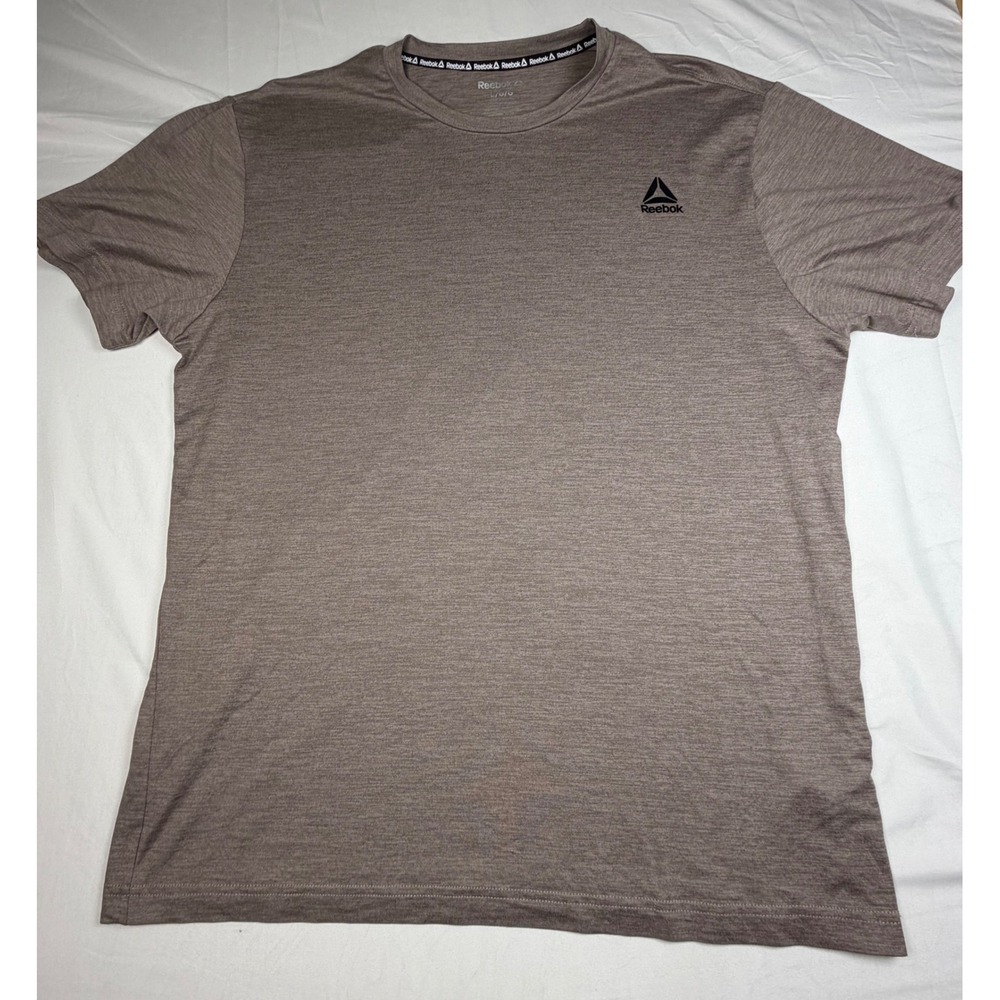 Reebok Mens Short Sleeve Performance T-Shirt Brown Heather Delta Logo Large